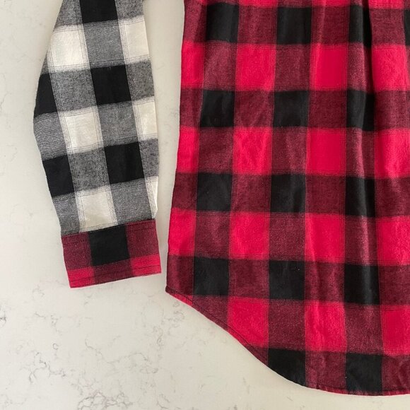Eddie Bauer WR Stine's Mixed BF Flannel LS Button Down Shirt Blk Wht Red XS NWT - Picture 9 of 14